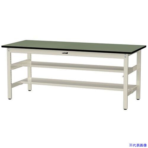 ■ヤマテック 中量作業台 ワークテーブル500シリーズ 固定式 中間棚・半面棚板付 塩ビシート天板 W1800×D750×H740mm グリーン/ヤマテックアイボリー SJR1875TS1GI(6971268)[法人限定][外直送元]