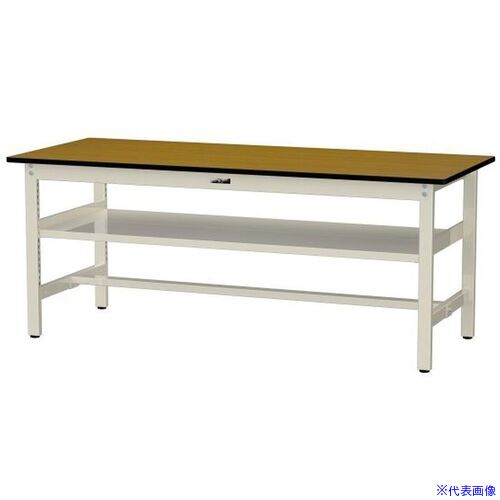 ■ヤマテック 中量作業台 ワークテーブル500シリーズ 固定式 中間全面棚板付 メラミン天板 W1800×D750×H740mm 木目柄/ヤマテックアイボリー SJM1875S2MI(6971302)[法人限定][外直送元]