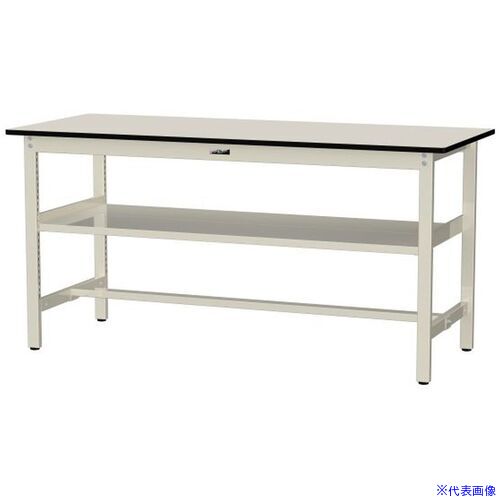 オレンジブック トラスコ中山　TRUSCOヤマテック 中量作業台 ワークテーブル500シリーズ 固定式 中間全面棚板付 塩ビシート天板 W1800×D750×H900mm アイボリー/ヤマテックアイボリー 〔品番:SJRH1875S2II〕...