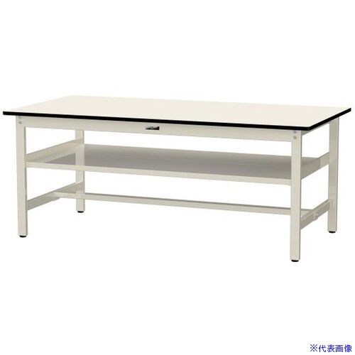 ■ヤマテック 中量作業台 ワークテーブル500シリーズ 固定式 中間全面棚板付 メラミン天板 W1800×D900×H740mm アイボリー/ヤマテックアイボリー SJM1890S2II(6974378)[法人限定][外直送元]