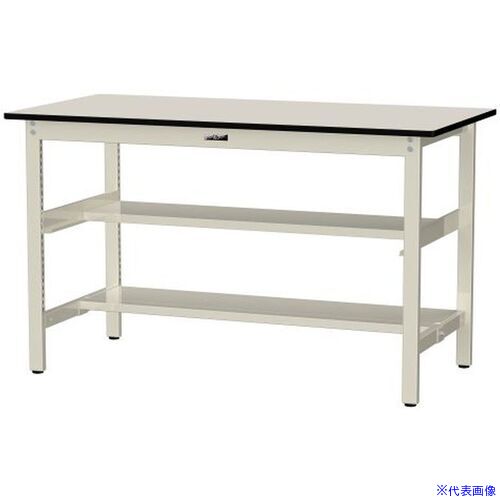 ■ヤマテック 中量作業台 ワークテーブル500シリーズ 固定式 中間棚・半面棚板付 塩ビシート天板 W1500×..