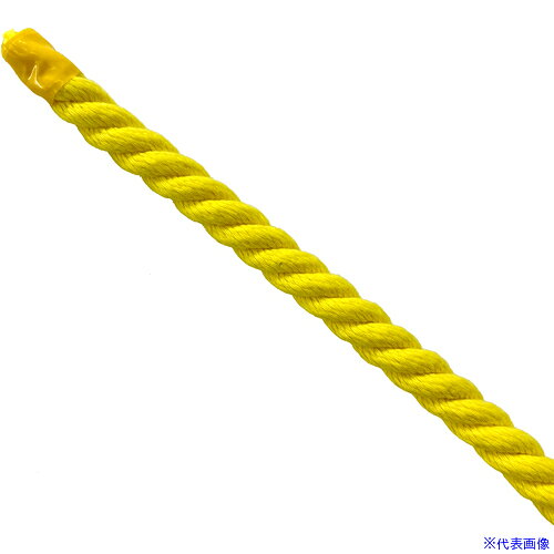 ■グリーンクロス エステルスパンカラーロープ 黄 12mm×200m 6300063378(6985340)[送料別途お見積り][法..