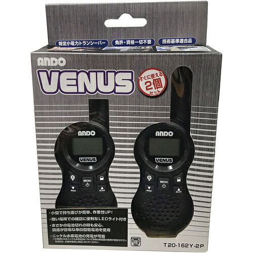 オレンジブック トラスコ中山　TRUSCOsanwa 特定小電力トランシーバー ヴィーナスVENUS 2台組 〔品番:00349331〕[ 注番:7337202]特長●かんたん操作で夜間も便利なLEDライト付きです。●入力音声を検知して送信を開始するハンズフリー機能を内蔵しています。●単四形ニッケル水素充電池を使用した場合、スマホの充電器（USB、B型端子）で充電が可能です。●チャンネルを合わせることで他の特定小電力トランシーバー(20ch機、11ch機、9ch機）との交信も行えます。仕様●サイズ(mm)：49×128×39仕様2材質/仕上セット内容/付属品●本体×2●microUSB-typeB×1（充電用コネクタ）注意原産国（名称）中国JANコード4959237513493本体質量66gオレンジブック トラスコ中山　TRUSCOsanwa 特定小電力トランシーバー ヴィーナスVENUS 2台組 〔品番:00349331〕[注番:7337202][本体質量：66g]分類》安全用品》安全用品》トランシーバー☆納期情報：オレンジブック掲載以外でメーカー直送品【法人限定＝会社名ご記入お願い致します。】