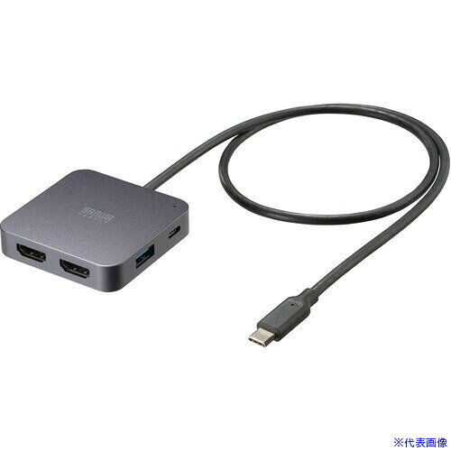 ■SANWA USB−Cハブ HDMI×2 Type−C映像出力可能 4K/60Hz PD100W入力 USB5Gbps ケーブル長60cm USB5TCHHP32BK(7416451)[法人限定][外直送元]