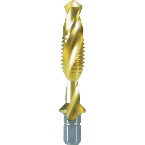 オレンジブック トラスコ中山　TRUSCORUKO 六角軸タッピングドリル M6X1.0 44mm チタン 〔品番:R270017T〕[ 注番:7670273]特長●鉄板などの下穴開け作業とネジ切り作業、バリ取り作業をドリルを交換せずに行うことができます。●六角軸シャンク仕様で、コードレスドライバーに装着可能です。●チタンコーティングにより耐熱性が高く、多様なワーク材質に対応可能です。●ノンコーティング品と比較して約3〜4倍長寿命です。用途●穴あけ、ネジ山の形成・修正に。●被削材：鉄、アルミ、銅。仕様●精度：6H●呼び寸法：M6●ピッチ(mm)：1●ドリル長(mm)：8●タップ寸法：M6×1.0●タップ長(mm)：11●全長(mm)：44●シャンク径(mm)：6.35(六角軸)●加工ねじ：メートルねじ●耐熱温度(℃)：600●コーティング摩擦係数：0.55●コーティングナノ硬度（Gpa）：24仕様2●適合機種：充電回転ドライバー材質/仕上●高速度鋼（HSS）セット内容/付属品注意●正逆回転付以外の電動工具では使用できません。●タップ加工の際は必ずタッピングオイル(潤滑油)をご使用ください。●インパクトドライバーには使用できません。原産国（名称）ブルガリアJANコード4007140146205本体質量8gオレンジブック トラスコ中山　TRUSCORUKO 六角軸タッピングドリル M6X1.0 44mm チタン 〔品番:R270017T〕[注番:7670273][本体質量：8g]《包装時基本サイズ：92×13×11》〔包装時質量：10g〕分類》切削工具》ねじ切り工具》六角軸タップ☆納期情報：仕入れ先通常在庫品 (欠品の場合有り)