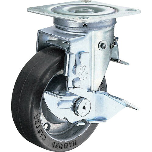 ■ハンマー スイッチキャスター ゴム車輪(ワイドタイプ)125mm ストッパー付 413F0SW...