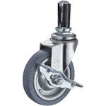 ■ハンマー 差し込み式 プラグ 自在 キャスター パイプ径21〜23mm ストッパー付 ゴム車 125mm 軽荷重 4155EUPR125(8142553)[送料別途お見積り][法人限定][掲外取寄]