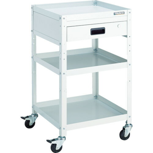 ■TRUSCO ツールワゴン ラビットワゴン 500X500 引出1段付 ゴム車輪 ホワイト RBW953VW(8183217)