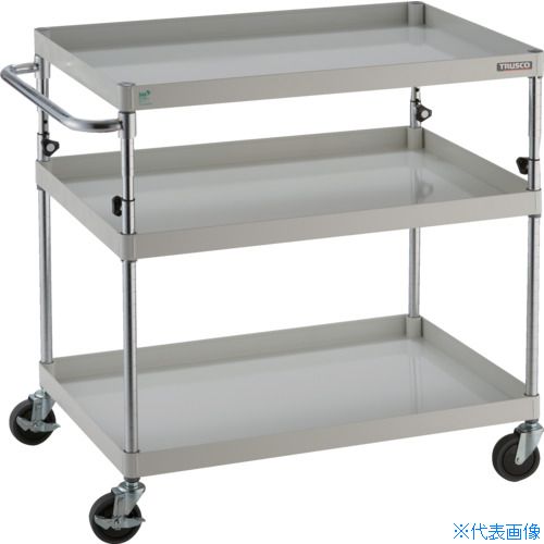 オレンジブック トラスコ中山　TRUSCOTRUSCO ツールワゴン フェニックスワゴン 省音 900X600XH880〜1130 3段 ホワイト 〔品番:PEWA993W〕[ 注番:8195152]特長●抗菌粉体塗装ですので、長く清潔にお使いいただけます。（SIAA抗菌ISO22196：JP0122258A0002X）●使用用途に合わせて25mmピッチで高さの変更が行えます。●伸縮支柱はねじを貫通させて固定するので、ねじが緩んでずり落ちることがなく安全です。●棚板は表・裏両面使え、ワンタッチブッシュの採用で組み立ても簡単です。●作業者に合わせて取扱やすい高さに変更頂けます。●省音キャスターを使用した静かで滑らかな使い心地のパイプ式ワゴンです。用途●工場・倉庫・店舗等●工具や書類などの小物の収納・保管に。仕様●最大積載量(kg/台)：150●均等積載量(kg/段)：100●色：ホワイト●間口(mm)：990●奥行(mm)：600●高さ(mm)：880〜1130●段数(段)：3●支柱径(mm)：25.4●キャスター径(mm)：100●こぼれ止め高さ(mm)：50●棚板調整ピッチ(mm)：25仕様2●キャスター：自在式100mm(2個)、自在式(ストッパー付)100mm(2個)●高さ880mm〜1130mmタイプ材質/仕上●本体:スチール（塗装部：抗菌粉体塗装）●ハンドル、支柱:スチール(クロムメッキ)●キャスター金具：スチール●車輪：エラストマー（省音タイプ）セット内容/付属品注意●支柱ボルトは確実にしめてご使用ください。●組立費は別途です。●集中荷重になりますと耐荷重能力は半減します。必ず均等に荷重を分布させてご使用ください。●上段の均等積載量は50kg/段になります。原産国（名称）日本JANコード本体質量25.4kgオレンジブック トラスコ中山　TRUSCOTRUSCO ツールワゴン フェニックスワゴン 省音 900X600XH880〜1130 3段 ホワイト 〔品番:PEWA993W〕[注番:8195152][本体質量：25.4kg]分類》物流・保管用品》ツールワゴン》スチール製ワゴン（ボルトレスタイプ）☆納期情報：仕入れ先通常在庫品 (欠品の場合有り)