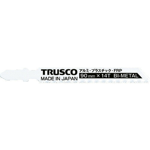 オレンジブック トラスコ中山　TRUSCOTRUSCO バイメタルジグソー替刃 14山 鉄工・プラスチック・FRP用 5枚 〔品番:TJB9014〕[ 注番:8195246]特長●台金がバイメタル素材で折れにくい刃です。●T型シャンク・ワンタッチタイプのジグソー本体に使用できます。●刃先はコバルトハイス鋼、背部は特殊ばね鋼のバイメタル構造になっています。用途●プラスチック・アルミ・FRP・軟鋼板の切断に。仕様●山数：14●全長(mm)：90●有効刃長(mm)：65●厚さ(mm)：0.9●適合機種：ボッシュ、マキタ、ハイコーキ（旧日立）、リョービなどのTシャンク形状のジグソー●切断能力(mm)軟鋼板：2.0〜5.0●切断能力(mm)アルミ：3.0〜10.0●切断能力(mm)プラスチック：3.0〜30.0●切断能力(mm)木材：2〜20●切断能力(mm)軟鋼・非鉄金属：2.0〜5.0仕様2材質/仕上●バイメタルハイスセット内容/付属品注意●刃物が固定されているか確認してください。●各電動工具の取付軸の確認が必要です。原産国（名称）日本JANコード4989999476668本体質量37gオレンジブック トラスコ中山　TRUSCOTRUSCO バイメタルジグソー替刃 14山 鉄工・プラスチック・FRP用 5枚 〔品番:TJB9014〕[注番:8195246][本体質量：37g]《包装時基本サイズ：149×45×6》〔包装時質量：10g〕分類》電動・油圧・空圧工具》切断用品》ジグソーブレード☆納期情報：仕入れ先通常在庫品 (欠品の場合有り)