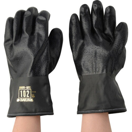 オレンジブック トラスコ中山　TRUSCODAILOVE 防寒用手袋ダイローブ102BK(LL) 〔品番:D102BKLL〕[ 注番:8356587]特長●-60℃環境下でも硬くならないポリウレタンを使用した防寒用手袋です。●ダイローブ102の黒タイプです。●熱湯でも樹脂の軟化や硬化はありません。●表面粒子で滑りに強く、インナーがボアになっているので高い保温性があります。●靴底と同素材のポリウレタンを使用しているため丈夫で、軽くて柔らかいです。用途●除雪・雪かき・雪下ろしに。●冷凍倉庫・冷蔵倉庫に。●0℃・-10℃・-20℃・-30℃・-40℃での作業に。●洗車・整備、メンテナンス作業に。●ガソリン、灯油、軽油などの油周り作業に。●ユンボ、クレーン、リフトなどの重機操作●玉掛け周辺業務●林業●間伐・伐採作業●土木作業●農作業●田植え機・コンバイン・トラクター運転●農薬噴霧●草刈り●警備・保安作業●道路工事●漁業・港湾・水場仕事●水産加工仕様●色：ブラック●サイズ：LL●全長(cm)：28.0●手のひら周り(cm)：29.4●中指長さ(cm)：8.4●厚さ(mm)：2.6(インナー手袋含)●素材耐熱温度(℃)：-60仕様2●素材耐寒温度：-60℃材質/仕上●表：ポリウレタン●裏：綿●インナー：ボア、起毛アクリルセット内容/付属品注意原産国（名称）日本JANコード4940656012148本体質量170gオレンジブック トラスコ中山　TRUSCODAILOVE 防寒用手袋ダイローブ102BK(LL) 〔品番:D102BKLL〕[注番:8356587][本体質量：170g]《包装時基本サイズ：160×160×45》〔包装時質量：196g〕分類》保護具》作業手袋》防寒手袋☆納期情報：仕入れ先通常在庫品 (欠品の場合有り)