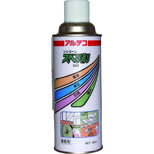 オレンジブック トラスコ中山　TRUSCOアルテコ 業務用 潤滑・滑走剤 522スベリ剤 420ml【シリコーン系】 〔品番:522420ML〕[ 注番:8552879]特長●ベタつきが少ないシリコーン潤滑剤です。●粘着防止剤や離型剤としてもご利用頂けます。用途●産業用機械（裁断機、織機など）の潤滑・滑走。●日用品（障子・スノーダンプなど）の潤滑・滑走。●成型時（ゴム・プラスチックなど）の離型剤。仕様●タイプ：業務用●色：透明●容量(ml)：420●使用温度範囲(℃)：5〜40仕様2●シリコーンタイプ滑走剤●エアゾール缶（オイルタイプ）材質/仕上●主成分：イソへキサンセット内容/付属品●本体（シュリンク包装）●ノズル付き注意●引火性ですので火気の付近や高温下で使用しないでください。●使用中、使用後は換気をよくしてください。原産国（名称）日本JANコード4970754632016本体質量360gオレンジブック トラスコ中山　TRUSCOアルテコ 業務用 潤滑・滑走剤 522スベリ剤 420ml【シリコーン系】 〔品番:522420ML〕[注番:8552879][本体質量：360g]《包装時基本サイズ：68×68×203》〔包装時質量：360g〕分類》化学製品》化学製品》潤滑剤☆納期情報：仕入れ先通常在庫品 (欠品の場合有り)