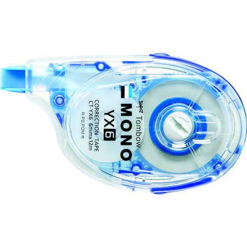 オレンジブック トラスコ中山　TRUSCOTombow 修正テープ つめ替えタイプ モノYX6 〔品番:CTYX6〕[ 注番:8559968]特長●横書き文書を消しやすいヨコ引き修正のロングセラー商品です。●つめ替え式・横引きタイプです。仕様●本体色：ブルー●テープ幅(mm)：6●テープ長さ(m)：12●適合カートリッジ：CT-YR6●タイプ：つめ替えタイプ●幅(mm)：50●奥行(mm)：88●高さ(mm)：19仕様2●GPNエコ商品ねっと掲載品(本体のみ)材質/仕上●本体：再生スチロール樹脂セット内容/付属品注意原産国（名称）ベトナムJANコード4901991703542本体質量30gオレンジブック トラスコ中山　TRUSCOTombow 修正テープ つめ替えタイプ モノYX6 〔品番:CTYX6〕[注番:8559968][本体質量：30g]《包装時基本サイズ：143×72×20》〔包装時質量：38g〕分類》オフィス・住設用品》文房具》修正用品☆納期情報：仕入れ先通常在庫品 (欠品の場合有り)