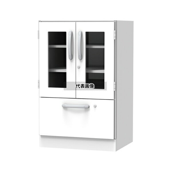 ナビス(アズワン) SL-SL 材料キャビネット(ロータイプ・棚板+引出) 664×550×1050mm 両開きガラス扉 [配送制限商品]