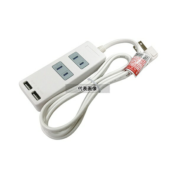 星光商事 SK-2T2USBW USB付タップ 2個口 込口防塵シャッター付