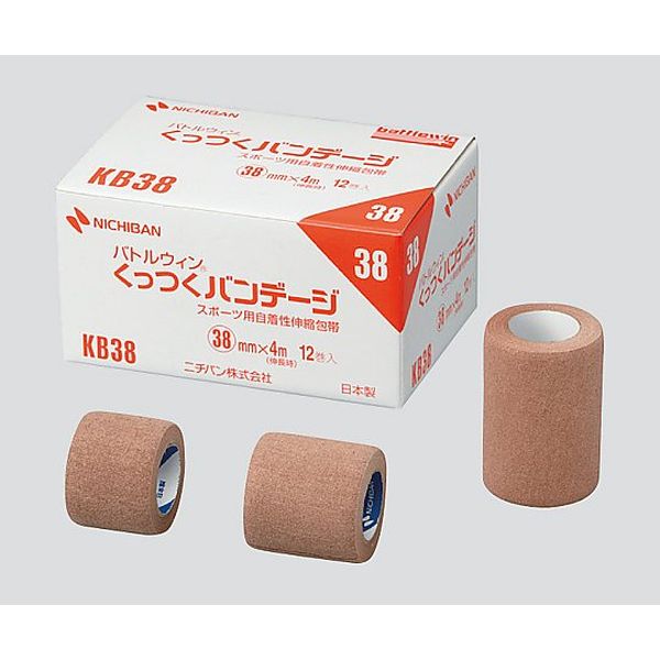 アズワン AS ONE ナビス看護・医療用品総合カタログ2022掲載商品 看護、介護用品＞処置・手術＞処置、手術用消耗品(包帯、衛材、ドレープ等) ●重ねて巻くだけで圧迫止血ができます。 ●肌に付かない粘着剤ですので、かゆみやかぶれが少なく安心です。 ●圧迫・アイスパックの固定・捻挫の予防にも便利です。 ●採血後のディスポ止血ベルトとしても使用できます。 製品仕様 ●材質：テープ部／伸縮性綿布、粘着剤／ゴム系(天然ラテックス含有・微粘着) ●幅×長さ(伸長時)：50mm×4m ●入数：1箱(12巻入) ●※天然ラテックスを含んでいるので、アレルギー反応を起こす可能性があります。 ●型番：KB50 ●JANコード：4987167057992