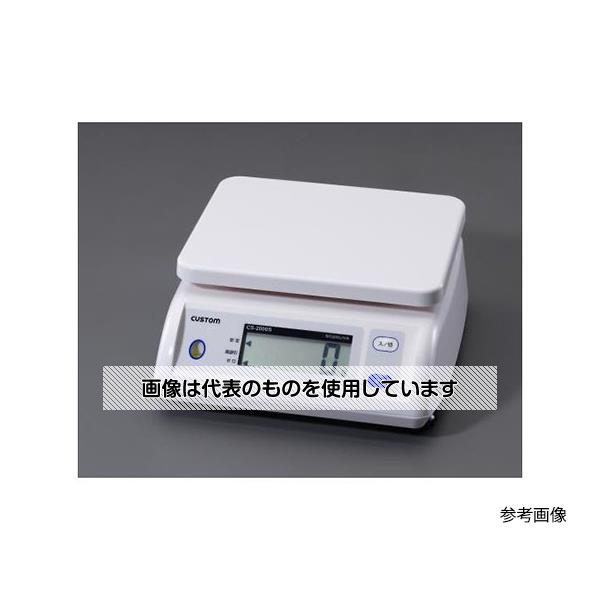 【アズワン AS ONE】実験室設備 工具類 工具、道具 ●食品、工場関連の商品、部品などの重量の測定に ●重力加速度設定を日本国内の16エリアから選択可能 ●消費電力1/3(メーカー比較) ●1/2000の高分解能 ●※完全防水ではないので水没すると故障します 商品の仕様 ●型番：CS-2000S ●秤量：2000g ●最小目盛：1g ●精度：±4g ●計量範囲：0〜2000g ●使用温湿度：-10〜40℃、85％RH以下(結露なきこと) ●保存温湿度：-10〜60℃、70％RH以下(結露なきこと、電池は必ず外して下さい。) ●表示：5桁LCD表示 ●オーバー表示："EEEE"表示 ●サイズ：250(W)×260(D)×108(H)mm ●重量：約1900g(電池含む) ●電源：単2電池×4本 ●電池寿命：約1800時間(アルカリ電池使用) ●2電源方式：乾電池(別売)またはACアダプター(別売) ●材質：樹脂 ●機能：オートパワーオフ、風袋引き ●防滴構造(IPX2) 【※ご注意ください】商品は代表の画像を使用しています。