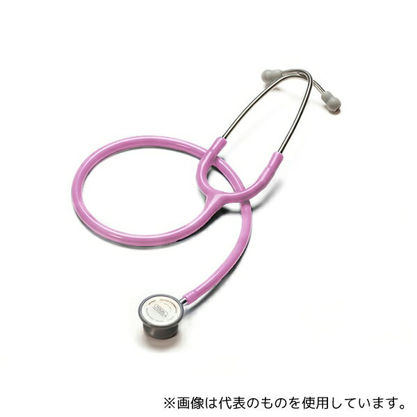 【アズワン AS ONE】看護、介護用品 診察・計測 聴診器類 ●小さな身体へのフィット性を考慮した小児用チェストピースです。 ●聴診の際、肌に冷感を与えないノンチルカバー付きです。 ●耳への負担を低減し、長時間でも痛みが少ないシリコン製イヤーピースを採用しています。 商品の仕様 ●色:パステルピンク ●全長(mm):約760 ●重量(g):約112 ●材質:チェストピース/アルミニウム、Yチューブ/塩化ビニル、耳管/ステンレス、イヤーピース/シリコン ●ダイヤフラム部直径:Φ37mm ●JMDNコード:13755000 ●JANコード：4516638007558 【※ご注意ください】商品は代表の画像を使用しています。