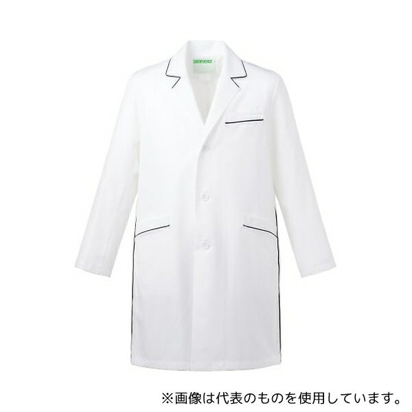 KAZEN 114-18 M メンズコート診察衣ハーフ丈 オフホワイトxネイビー M