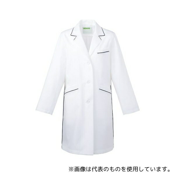 ●KAZEN 126-18 M レディスコート診察衣ハーフ丈 オフホワイトxネイビー M