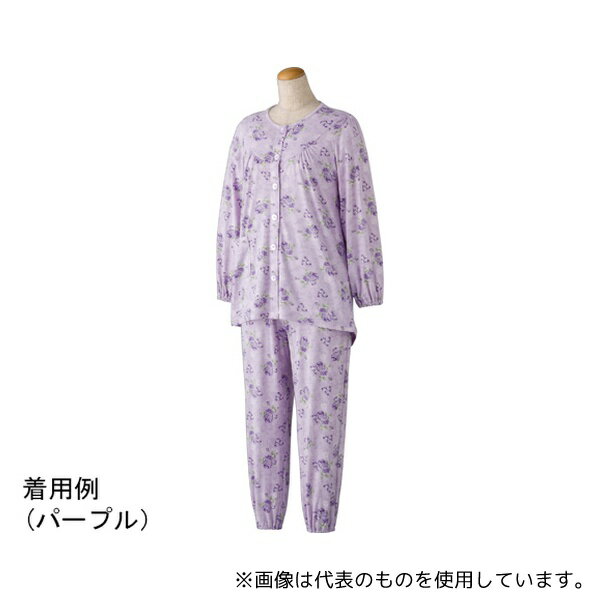ケアファッション 800342 婦人大きめボタンストレッチパジャマ パープル L