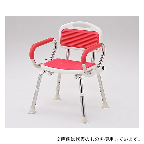 アズワン 業務用シャワー椅子(ステンレスフレーム) 肘付き/レッド