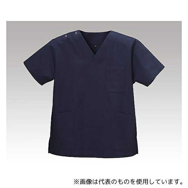 ディーフェイズ DS-2001 ウェア スクラブ(右肩ドットボタン留め/両脇スリット)インディゴブルー/L