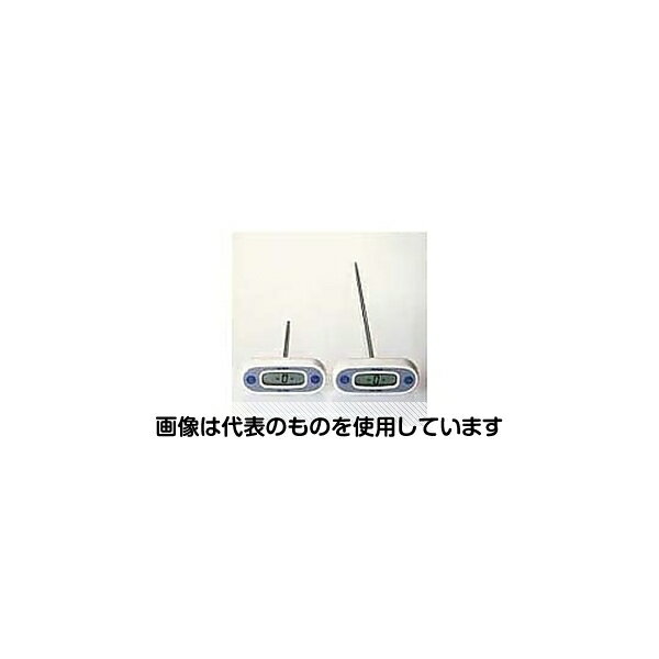 【アズワン AS ONE】物理・物性測定器 温度・湿度管理機器 温度計・湿度計 ●HACCP用に開発された使いやすさと性能の良さを併せ持ったデジタル 温度計です。 ●丈夫なT字型の形状と、円錐形の鋭い先端部を持ったステ ンレス製の温度センサーにより、肉や半冷凍食品に突き刺すのに力を入 れやすくなっています。 ●上部に位置する表示部は調理中でも読み取りが簡単です。 ●食品の準備や調理中だけでなく保管時の温度チェックにも最適です。 ●またメーカー独自のCal check機能を備え、電源を入れると自動的に内部 回路をチェックし異常の有無を確認します。 商品の仕様 ●測定範囲：-50.0〜220.0℃ ●検出単位：0.1℃(-50.0〜199.9℃)、1℃(それ以外) ●精度：±0.3℃(-20〜90℃)、±0.4%F.S.(それ以外) ●センサー部：長さ300mm×直径5mm ステンレス製 ●使用環境：-10〜50℃ 95% RH ●電源：単四アルカリ電池 1個 ●自動電源オフ：8分間の未使用後 ●サイズ：長さ92×幅38×高さ340mm、 ●重さ：80g ●セット内容：本体、先端部保護具、単四アルカリ電池1個、取扱説明書 ●JANコード：4580304560807 【※ご注意ください】商品は代表の画像を使用しています。