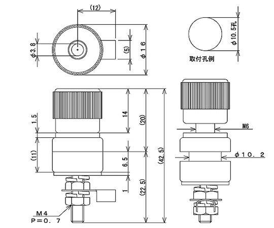 サトーパーツ 絶縁ターミナル 3.8mm 取付孔Φ10.5mm 黒 T-12-16-B 入数：1個
