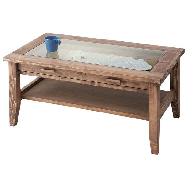 東谷 ルーアン センターテーブル ローテーブル リビング 一人暮らし 木製 ガラス天板 おしゃれ ブラウン CFS-842