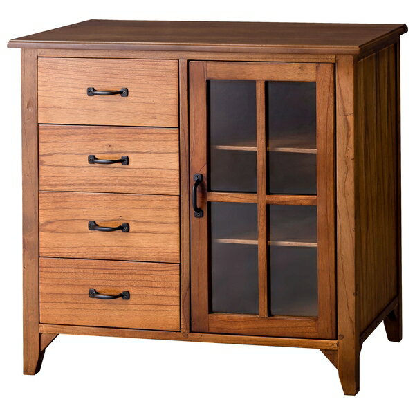 東谷 ティンバー キャビネット 天然木 スリム 小さめ ブラウン 収納 扉付き 棚付き 引き出し付き ガラ..