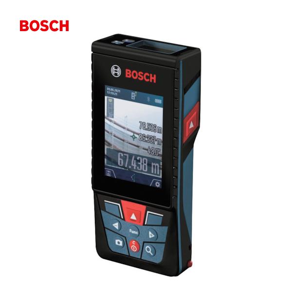 商品の特徴 BOSCH(ボッシュ) レーザー距離計 GLM150-27C キャリングケース付 ■特長 ・データ転送レーザー距離計です。 ・測定画面の撮影ができるカメラ機能です。 ・8倍ズームファインダーで屋外測定が可能です。 ・大きく見やすい2.8インチカラー液晶画面です。 ・スマートフォン、タブレットPCに連動します。 ・距離と角度の同時測定でピタゴラス測定も超カンタンです。 ■用途 ・距離測定、面積測定、体積測定、連続測定、間接・ピタゴラス測定、壁面積測定、等間隔測定、傾斜測定用。 ・BluetoothおよびUSBケーブルによる測定結果の数値、画像データの転送に。 製品仕様 ■仕様・規格 ・電源：充電式内蔵バッテリー(DC3.6V) ・測定項目：距離、面積、体積、容積、連続、加算・減算測定、ピタゴラス、壁面積、等間隔、最小・最大寸法、タイマー、傾斜 ・保護等級：IP54 ・保証期間：1年 ・出力：1mW以下(クラス2) ・光源：レーザーダイオード ・波長(m)：650N・ ・レーザー光径：約9mm(測定距離10m、周辺気温25℃の場合) ・定格電圧(V)：DC3.6V(充電式内蔵バッテリー) ・最大測定距離(m)：150 ・測定範囲(m)：0.08～150 ・測定精度(mm)：±1.5 ・最小表示(mm)：0.5 ・高さ(mm)：142 ・幅(mm)：64 ・厚さ(mm)：28 ・測定項目：距離、面積、体積、容積、連続、加算・減算測定、ピタゴラス、壁面積、等間隔、最小・最大寸法、タイマー、傾斜 ・電源：充電式内蔵バッテリー(DC3.6V) ・保護等級：IP54 ・保証期間：1年 ■材質 ・PC-ABS＋TPE(ポリカーボネート＋サーモプラスチック・エラストマー) ■質量・質量単位 ・210g ■使用条件 ・使用温度範囲：-10～+45℃ ・保管温度範囲：-20～+70℃ ■セット内容・付属品 ・本体 ・キャリングケース ・ストラップ ・マイクロUSBケーブル ■製造国 ・マレーシア JANコード：4059952617145