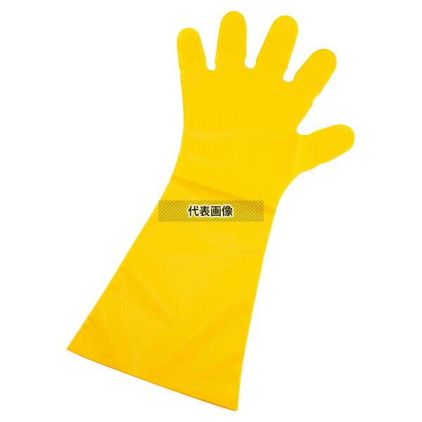 東京パック エンボス手袋 #50 ロング イエロー (五本絞り) 50枚入 M 45μ 25cm×32cm×4cm 手袋 ユニフォーム No.1245970