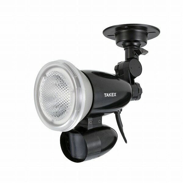 商品の特徴 ■竹中 LCL-12C TAKEX　LED人感ライト　ACプラグ式　LCL-12C 【特長】 ＜取り付けは自由自在＞ ●防雨構造ですので屋外にも設置できます。しかも天井面、壁面に取り付けが可能です。また、オプションのポール取付金具を使用すれば、ポール設置も可能です。 ＜点灯時間調整機能＞ ●ライトの点灯時間を約2秒〜約5分の間で設定することができます。 ＜フラッシング機能＞ ●連続点灯時間とは別にフラッシング（点滅）の動作時間を独立して設定できますので、連続点灯後にフラッシング動作させるなどの動作が可能です。 ＜親切設計＞ ●昼夜判別機能を搭載 ●電球へのストレスを低減するゼロクロス点灯方式採用 ＜用途例＞ ●侵入者を威嚇する防犯灯として ●玄関口・通路などの照明灯として ●その他にも、車庫入れの際の誘導灯や工事現場・作業現場での照明灯など、様々なシーンにお使いいただけます。 《人感センサーに関するご注意》 ●人体以外でも検知エリア内にエネルギーを持った移動体（風、木葉、小動物など）がある場合、またはその他の急激なエネルギーの変化などによって人感センサーが検知し、点灯することがあります。また、検知エリア内に人が侵入しても静止していれば、人感センサーは検知しません。 《使用上のご注意》 ●本体やライトの近くに布や紙などの可燃物を置いたり、覆わないでください。 火災・故障の原因となります。 ●電球を使用する機器については、電球をはずした状態で使用しないでください。 感電・火災・故障の原因となります。 ●電球を使用する機器については、推奨する電球以外は絶対に使用しないでください。 火災・故障の原因となります。 ●電球を使用する機器について、電球の交換時は必ず電源を切り、電球の温度が下がったことを確認した後に作業してください。 感電・火傷の原因となる場合があります。 製品仕様 【仕様】 ●品名：LED人感ライト ●品番：LCL-12C ●検出方式：パッシブインフラレッド方式 ●検知エリア：立体型（最長部12m） ●センシティブゾーン：12対 ●電源電圧：AC100±10V（50/60Hz） ●消費電力：2W以下（待機時）10W以下（点灯時）[※1] ●標準装備電球：東芝LEDビーム電球 昼白色（100W形相当） ●ライト動作時間：約2秒〜約5分の連続点灯後、0秒〜約5分の間欠点灯（点滅）[※2] ●調整機能：連続点灯:約2秒〜約5分（ボリューム中点時:約1分） 点滅点灯:0秒〜約5分（ボリューム中点時:約1分） 動作モード（昼夜判別）:約10Lx〜∞（常時動作）（ボリューム中点時:約50Lx） 感度:約30%〜約150%（ボリューム中点時:約100%） ●付帯機能：電球判別機能…装着電球のタイプを自動判別しタイプに応じて点滅パターンを設定 ●配線方式：ACプラグ式（コード長約5m） ●使用周囲温度：-20〜+50℃（結露、氷結なきこと） ※5℃以下ではLED電球が正常動作しない場合がありますが、故障ではありません。 ●設置場所：屋外・屋内の天井面・壁面（防雨構造 IP43相当） ●取付方法：フランジ式 ●重量：約1,400g ●外観：樹脂（ブラック） ●適合電球：LEDビーム電球　:東芝製LDRシリーズ15W以下 ●（交換可能電球）：白熱形ビーム電球:東芝製BRF/BRS 110V 80W以下 または他社同等品