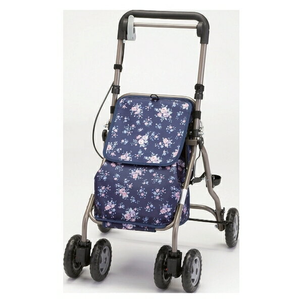 ファミリー・ライフ 1台2役シルバーカー ウエルキャリー 紺花柄[a25762] シニア お散歩 歩行補助 ファミラ