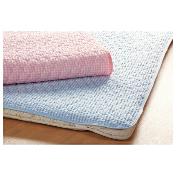 ファミリー・ライフ 先染め綿サッカー織敷パッド2色組 セミダブル [a34259] | 木綿 敷きパッド ギンガ..