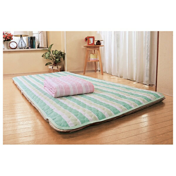吸湿速乾しじら織敷パッド シングル2色組 グリーン+ピンク [a34528] | 敷きパッド 綿混 四隅ゴムバンド..