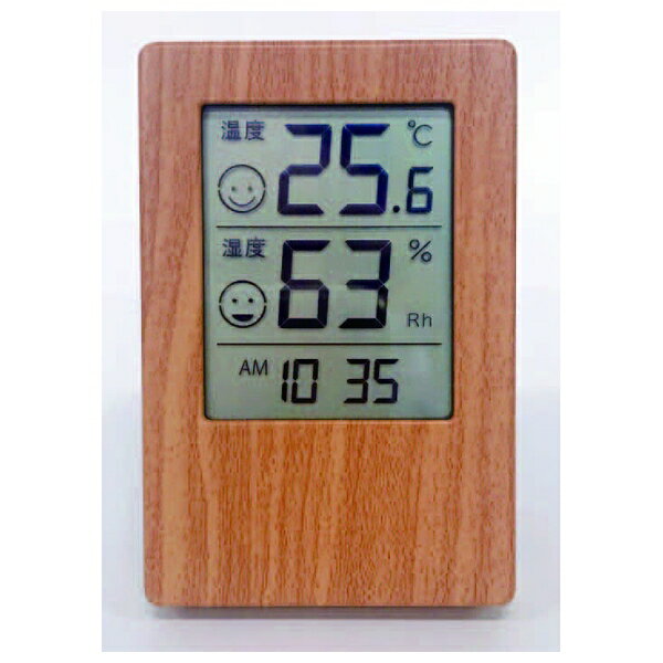木目調時計付きデジタル温湿度計 [a34809] | 温度計 湿度計 デジタル時計 掛け置き兼用 熱中症対策