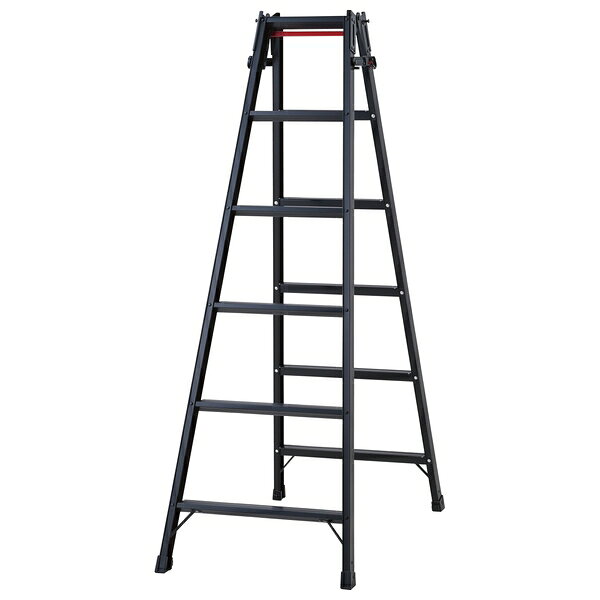 Stepladders - 長谷川工業 ブラック はしご兼用脚立 (10919) アルミ製 ワンタッチバー 6尺 RHB-18a [法人限定]