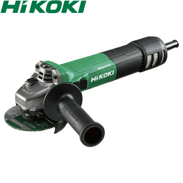 商品の特徴 HiKOKI(日立工機) 電子ディスクグラインダ G10VE2 100V サイドハンドル付 ●よりパワフルに作業できる最大出力1,600W ●新設計により耐久性大幅UP過酷な現場でもタフに使える 新設計モーターを採用 構成部品・構造を見直し、耐久性を大幅に向上させました。 コントローラの耐久性向上（防じん耐久性4倍以上）※ 内部部品の絶縁を強化し、金属粉じんに対する耐久性を大幅に向上させました。 フィルタを採用で防じん性向上 微細メッシュフィルタの採用により、防じん性が大幅に向上しました。 ※メーカー従来製品G10VEとの比較。数値は参考値です。 ●ACブラシレスモーター搭載でメンテナンスフリー&高効率※1 1.製品寿命の大幅向上 過酷な環境によるアマチュアの断線・レアショート・コンミ摩耗等のトラブルを一掃 2.カーボンブラシ交換不要 交換の手間がなく、コストも削減できる 3.電圧降下時も安定した作業を実現 延長コード使用時でも効率の良い作業ができる 4.回転数の低下が少なく研削量アップ ACブラシレスモーター＋電子制御により負荷をかけても回転数の低下が少なく研削効率が向上 ※1：メーカーブラシ付電気ディスクグラインダとの比較。 ※2：延長コードをご使用の際は、取扱説明書記載の仕様（コード太さ・長さ）を守ってください。 ●回転復帰制御※ 回転復帰制御は、高負荷作業で回転が停止した後、1.5秒以内に負荷状態を改善すると自動で回転が復帰します。 従来製品は、重作業時や押付が強すぎた場合に、過負荷防止機能が働き、本体が停止した後、再起動させるためにはスイッチを入れ直す必要がありました。 ※キックバック軽減システムが働いた場合や負荷条件によって、電源を入れ直す必要があります。 ●サイドハンドル 上部に取付けることで、狭所作業や切断作業がしやすくなりました。 ●無段変速ダイヤル 用途に応じて回転数を2,800?10,000min-1の間で無段階に変速可能です。 ●スイッチノブ スイッチが入れやすい形状 ●細径ボディ 握りやすく、力を入れやすい ●キックバック軽減システム モーターの急激な回転低下を監視することで、瞬時にモーターを停止し反動（キックバック）を軽減します。 ※キックバックについてのご注意※ 作業時の状況・条件により作動しない、あるいは性能を十分に発揮できない場合があります。 作業時は、確実な材料の設置・固定および本体の保持を行ってください。また、取扱説明書の「キックバックについて」をよくご覧いただき、キックバックを避けるようにしてください。 ●再起動防止機能 スイッチがON の状態で電源プラグをコンセントに差し込んでも動作しないため、不意の事故防止に役立ちます。 ●ソフトスタート 起動時の反動を抑えて、快適に作業が行えます。 ●2アクションスライドスイッチ 不意なスイッチONを防ぎ、万一の場合にもOFFしやすくなっています。 ●防じんフィルタ 標準付属品 別売部品名：フィルタセット コードNo.379204 製品仕様 ●形名：G10VE2 ●トイシ（外径×最大厚さ×穴径）：100×6×15mm ●スイッチ形式：スライド式 ●モーター：ACブラシレスモーター ●電源：単相交流 50/60Hz ●電圧：100V ●電流：12.0A ●消費電力：1,050W ●無負荷回転数：2,800〜10,000min-1（回/分） ●機体寸法（全長（トイシ含まず）×ギヤカバー高さ）：309×60mm ●質量（コード・トイシ含まず）：1.8kg ●コード：2心・2.5m ●トイシ取付けシャフト寸法（径（ねじピッチ）×長さ）：10（1.5）×11mm ●標準付属品：レジノイドフレキシブルトイシ・ホイルガード・スパナ・サイドハンドル・フィルタ JANコード：4966376404018