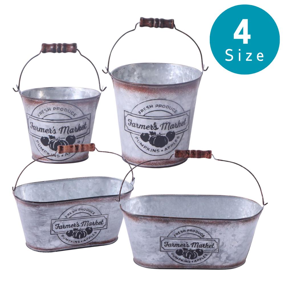選べる4種 鉢 オーバル ポット S M 小物入れ プラカップ付 水抜き穴 ブリキ NE-753 ファーマーズマーケ..