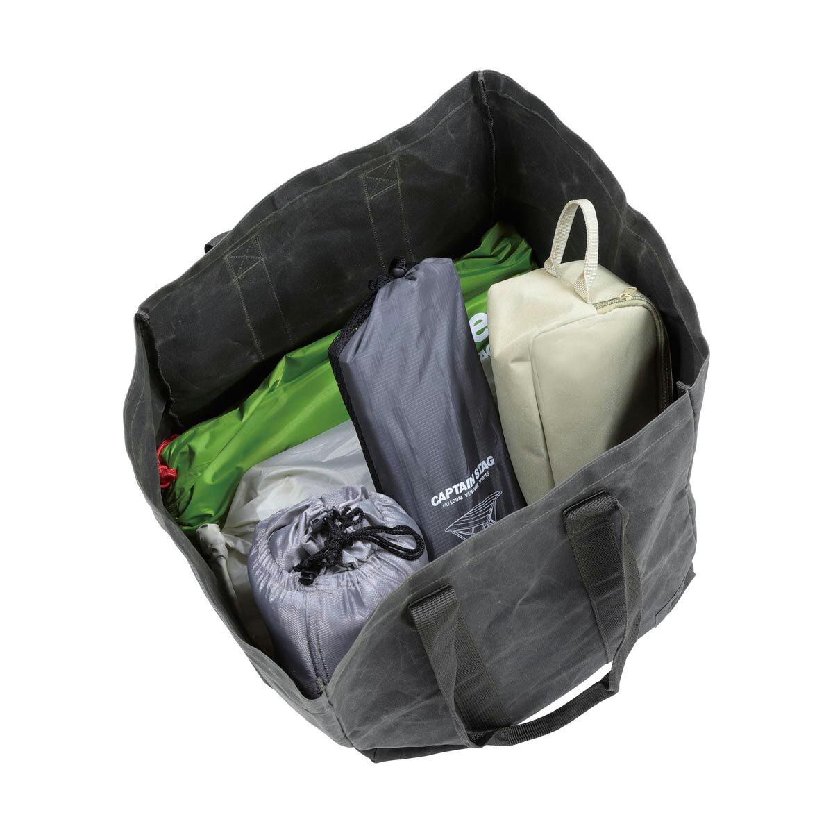 キャプテンスタッグ(CAPTAINSTAG) 帆布 コンテナバッグ L UL-2041 | アウトドア バッグ 収納 帆布 キャンプ レジャー Lサイズ 綿帆布 オリーブ トートバッグ 鞄 丈夫 大型収納 移動 バック ばっぐ パール金属 ギア収納