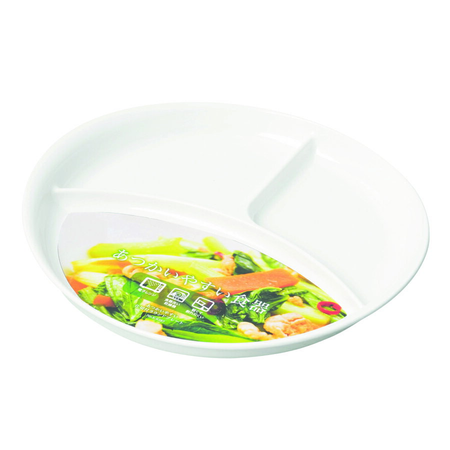 パール金属 あつかいやすい仕切付ラウンドプレート(ホワイト) | ホワイト パール金属 食器 お皿 プレート 仕切付 キッチン用品 日本製 約 幅17 奥行26 グラス 調理器具 カトラリー 高さ3cm グッズ 皿 仕切り付き ワンプレート 便利