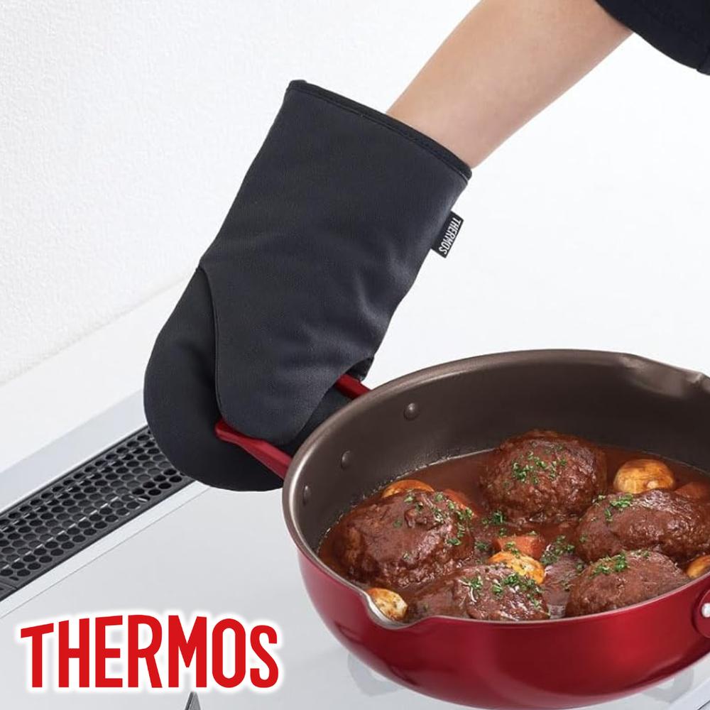 2025新商品 サーモス(THERMOS) KT-M001 BK ミトン ブラック 【在庫有り】| ミトン 鍋つかみ キッチンツール つかみ 両利きタイプ 耐熱温度200 ストラップ付き 洗濯機OK 洗える ミトン おしゃれ