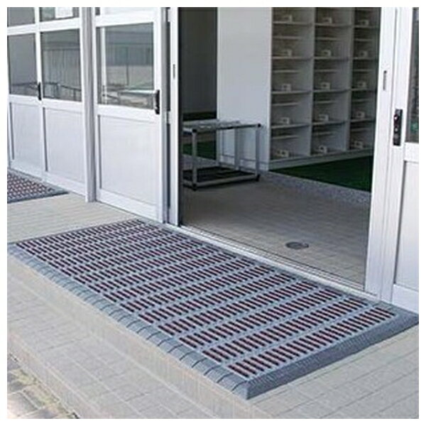 【箱売り 80個セット】テラモト(TERAMOTO) ナイロンブラッシュ 中ふちメス 灰 75×300 MR-097-894-5 [法人限定] | テラモト ナイロンブラッシュ マット 灰 中ふち メス 滑り止め 泥落とし 玄関マット 屋内マット 屋外マット ジョイントマット 防災マット 靴底汚れ