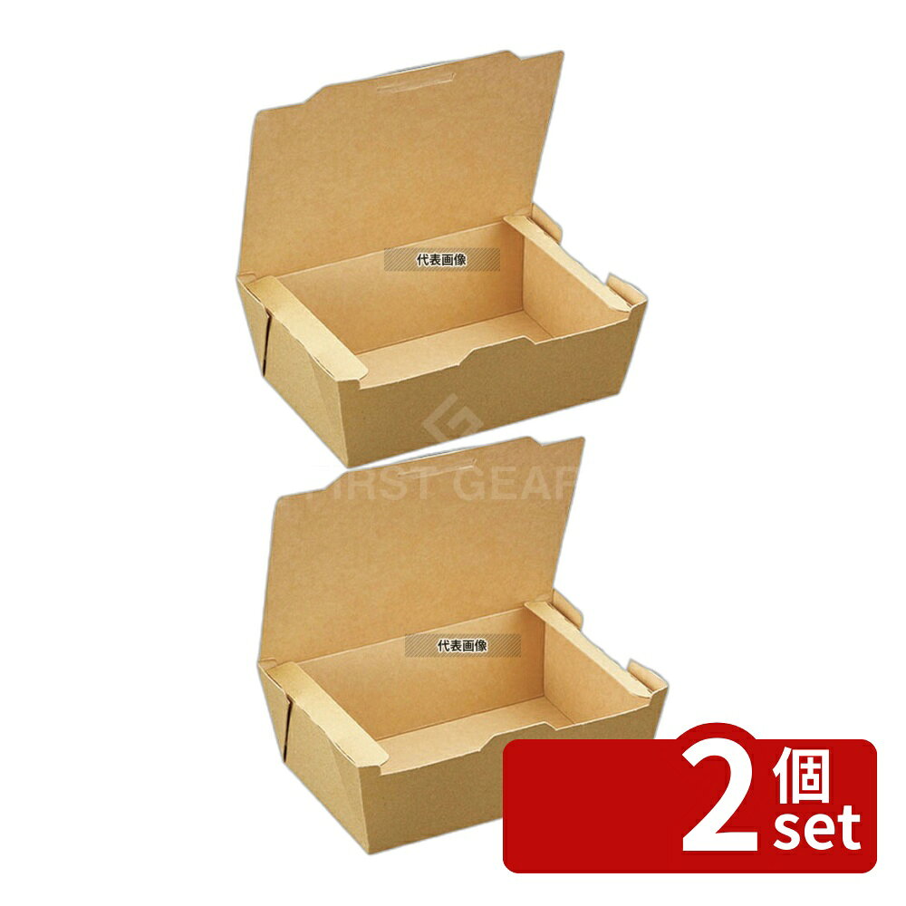 【2個セット】パックスタイル ランチボックス 未晒 (25枚入) 609133 200×145×60 厨房消耗品 No.1164450