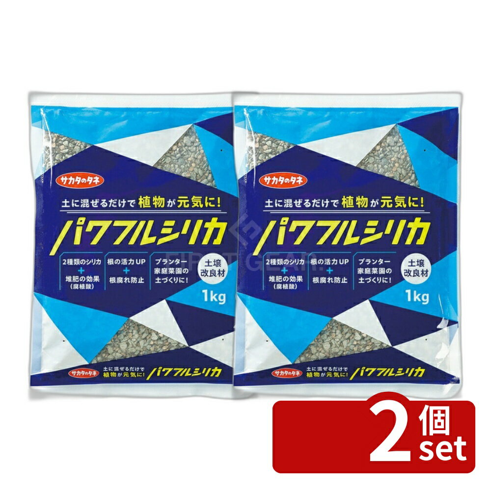 商品の特徴 サカタのタネ パワフルシリカ 1kg 土壌改良剤 土の再生材 土に混ぜるだけで植物が元気になる土壌改良剤 ●2種類のシリカ(ゼオライト＋グリーンタフ)と腐植酸を配合した土壌改良材。 ●少量土壌混和で、排水性・保肥力・微生物性を向上させます。 ●2価鉄・ケイ酸供給、リン酸・ミネラル吸収をアシストします。 製品仕様 ●容量:1kg JANコード：4974449520299 ●開封後はできるだけ早めにご使用ください。残ったものは湿気を避け、しっかり封をして管理します。 ●必ず土に混和して使用してください。表面散布だけでは効果が半減してしまいます。 ●万一目に入った場合は、こすらずにすぐに水またはぬるま湯でよく洗い流してください。 ●誤食しないよう子どもの手の届かない場所で保管してください。