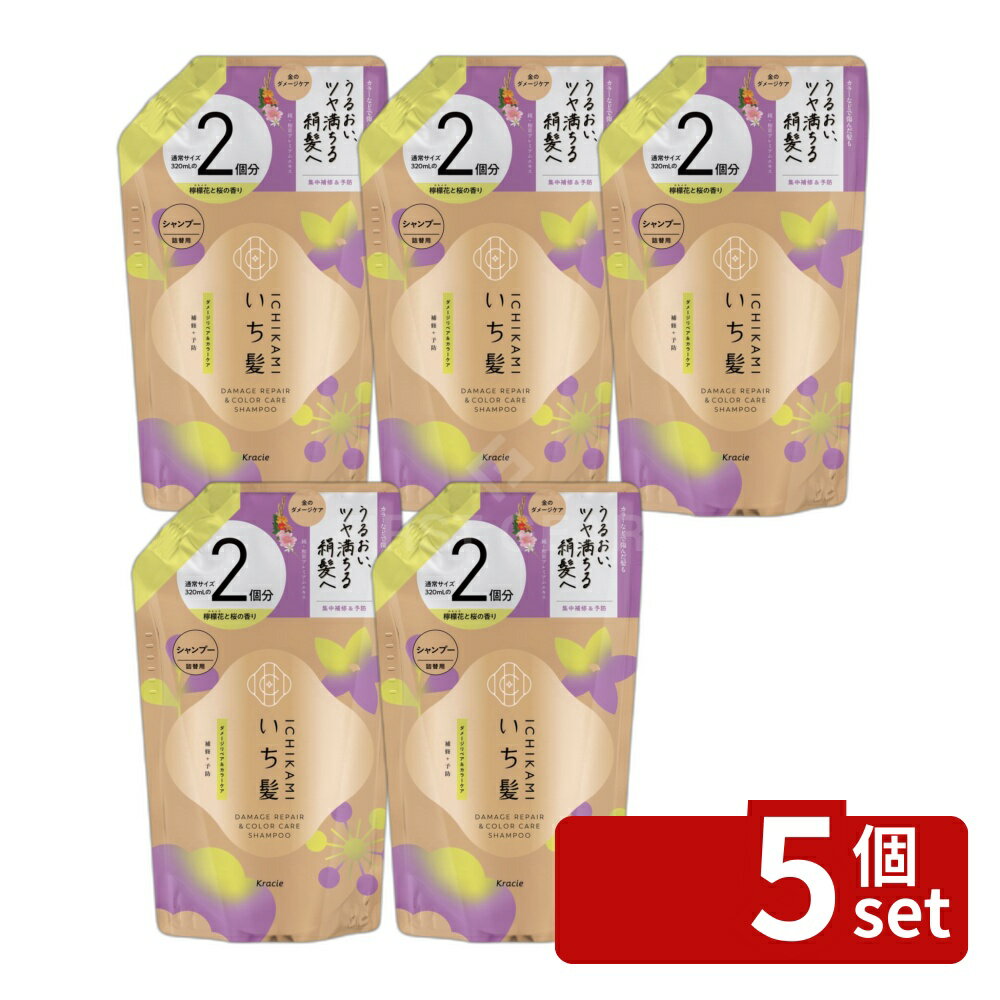 【5個セット】クラシエ販売 いち髪 ダメージリペア&カラーケア シャンプー 詰替用2回分 [単品内容量/640ml] | いち髪 シャンプー ダメージリペア 和草 ノンシリコン リピジュア 植物由来 アミノ酸 プレミアムエキス 詰替え 640ml サルフェートフリー