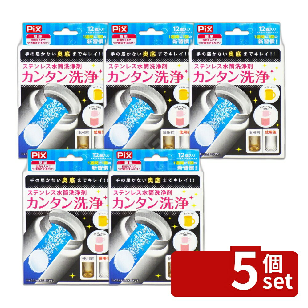 【5個セット】ライオンケミカル ステンレス水筒洗浄剤 12錠 [単品内容量/12個] | ステンレス水筒洗浄剤 ライオンケミカル Pix 洗浄剤 水筒クリーナー クリーン剤 ステンレス 洗浄 タブレット 12錠 入れ物 洗浄成分 簡単洗浄 着色汚れ 汚れ 再利用