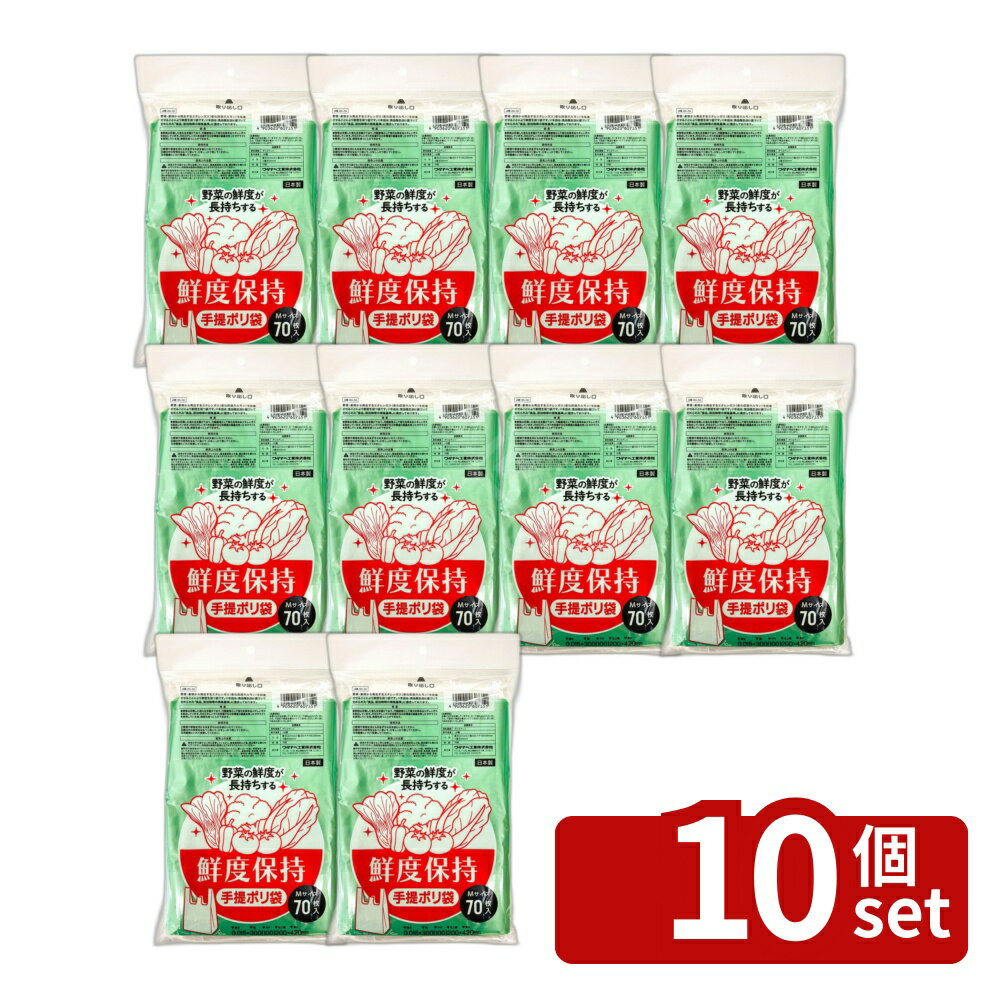 【10個セット】ワタナベ工業 鮮度保持手提ポリ袋Mサイズ [単品内容量/70枚] | 鮮度保持ポリ袋 手提げ袋 ポリ袋 ワタナベ工業 野菜保存袋 手提ポリ袋 冷蔵保存 脱気ポリ袋 食品保存 薄型ポリ袋 ジッパー袋 袋 70枚入り 食品保管袋 台所用品 野菜袋